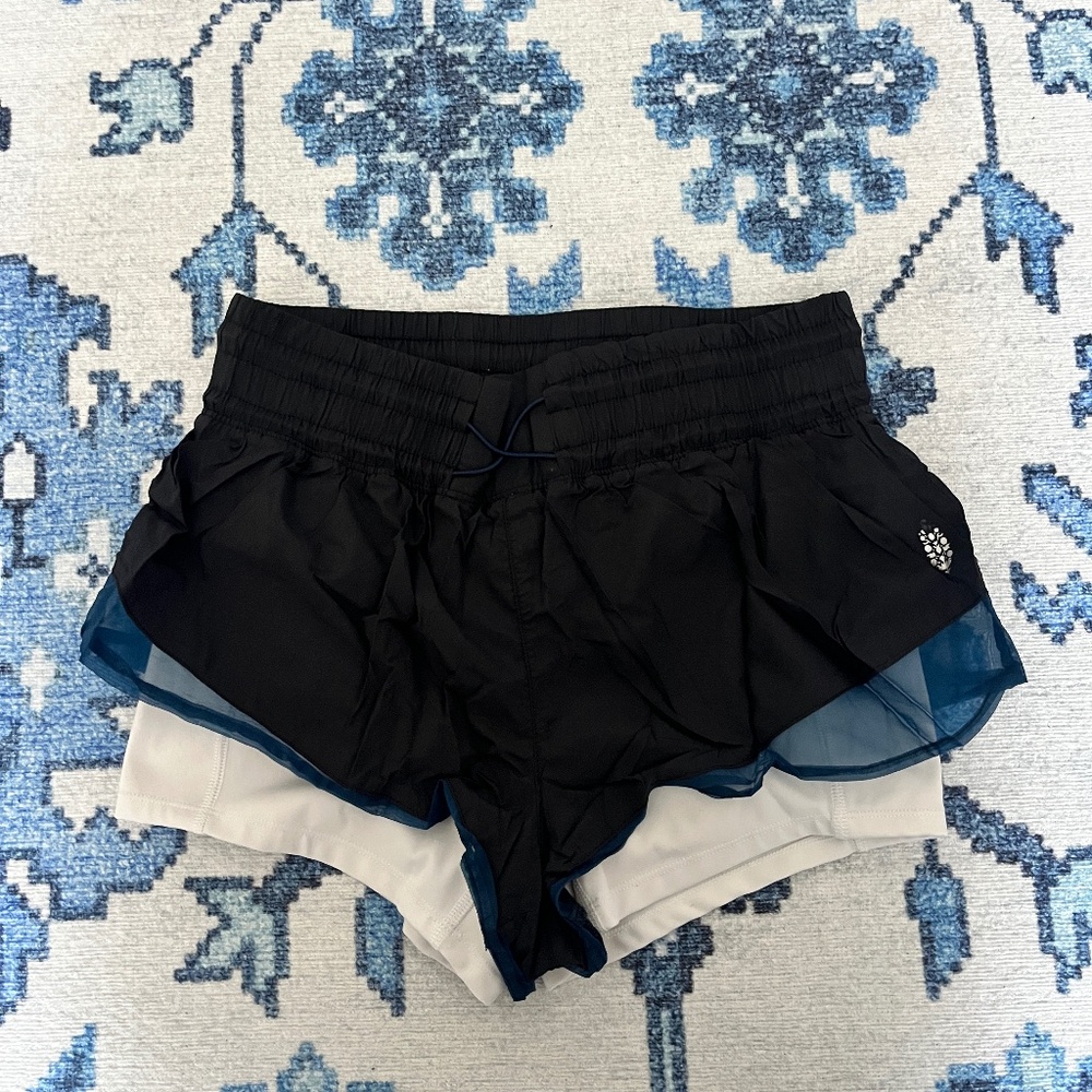 Free People Couble lined Navy Running Shorts
